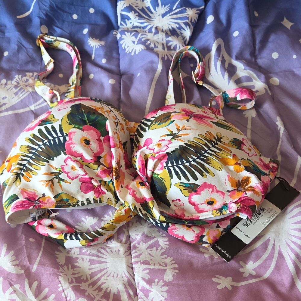 NWT Catherine Malandrino Floral Underwire Bikini Top Adjustable Strap XL
